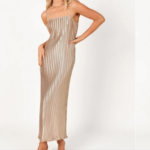 Petal & Pup Dresses & Skirts - Petal & Pup Metallic Gold Striped Maxi Dress